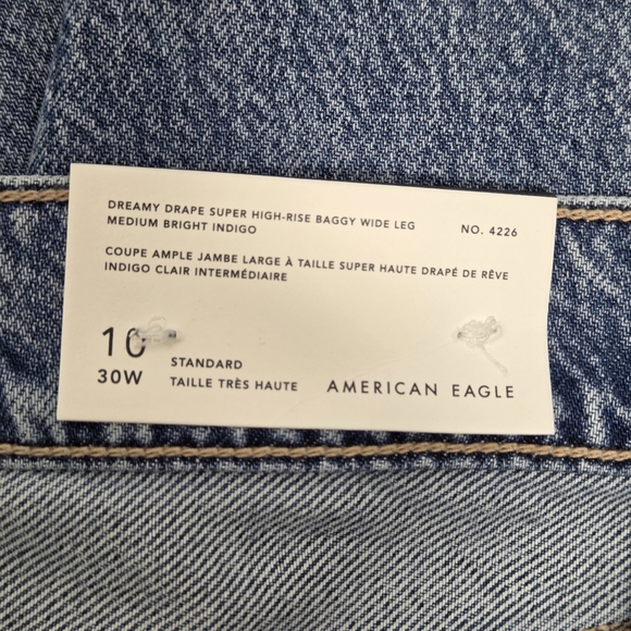 American Eagle Dreamy Drape Super High Baggy Wide Leg Blue Jeans Size 10 /30W - Picture 6 of 11